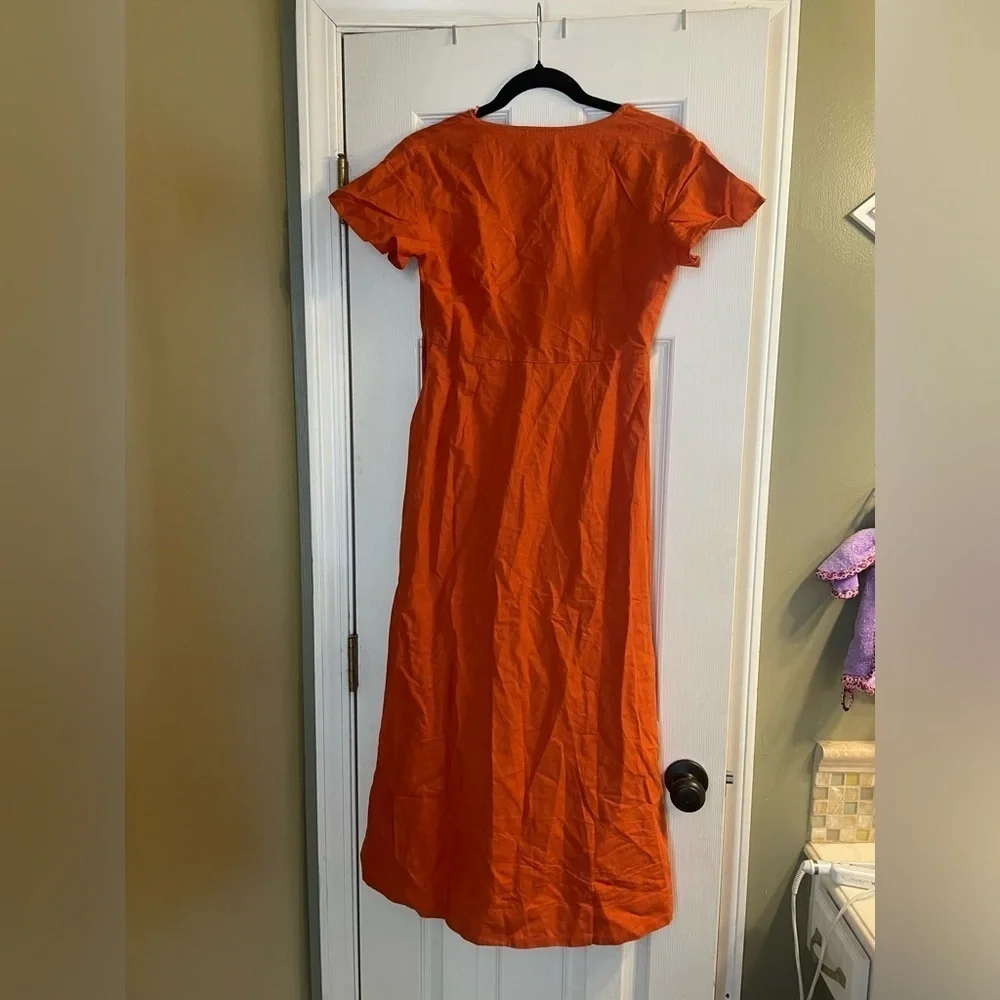 Mango V-NECKLINE DRESS Small Orange NWT - Picture 5 of 6